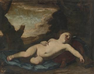 Massimo Stanzione - Sleeping Christ Child In A Landscape