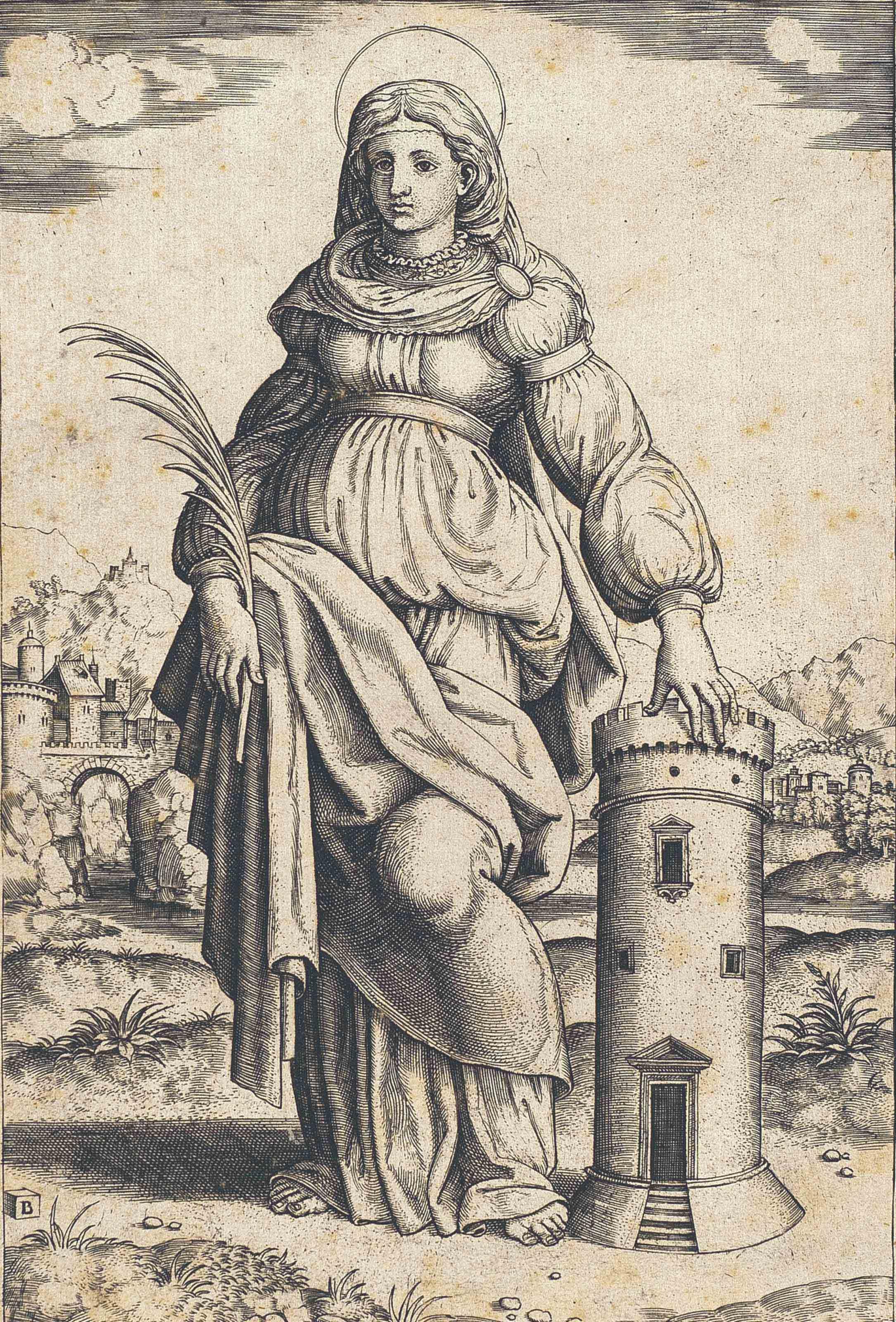 Master B with the Die - Saint Barbara (Bartsch 12)