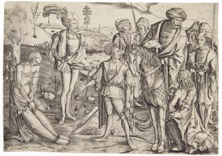 Master MZ - The King\'s Three Sons Shooting at their Father\'s Corpse; and The Woman with an Owl (Bartsch 4, 21)