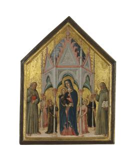 Master of Staffolo - The Madonna at the Holy House of Loreto with Saints Anthony of Padua and Bernardino of Siena