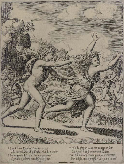 Master of The Die - Apollo Chasing Daphne, after Giulio Romano (actually after Peruzzi) (B. 21)