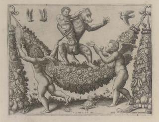 Master of The Die - Two Putti Mocking a Monkey, after Raphael (possibly after Giovanni da Udine) (B. 34)