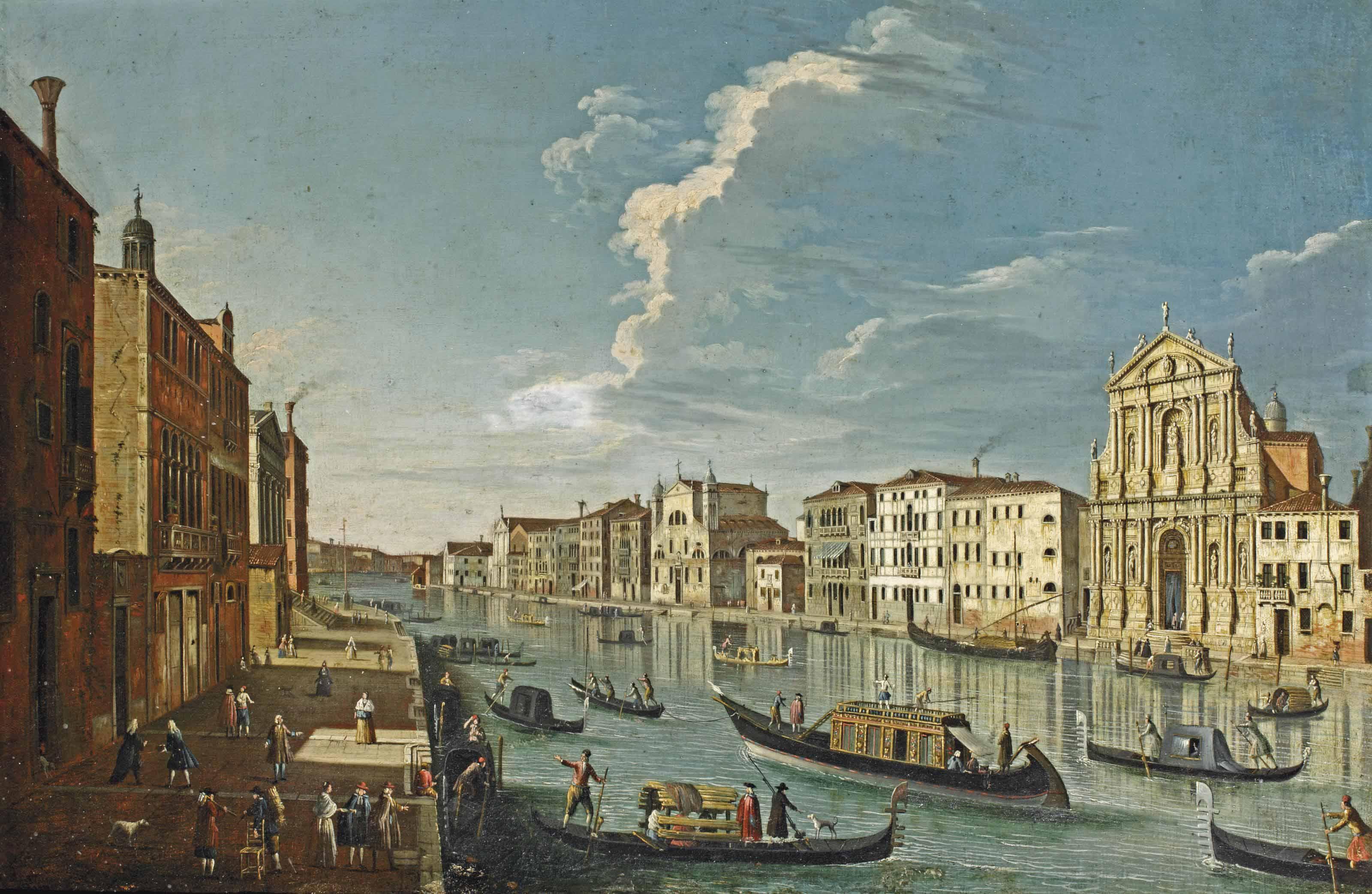 Master Of The Langmatt Foundation Views, Apollonio Domenichini? - A View Of The Grand Canal, Venice, Looking North West From The Chiesa Degli Scalzi To The Chiesa Santa Lucia