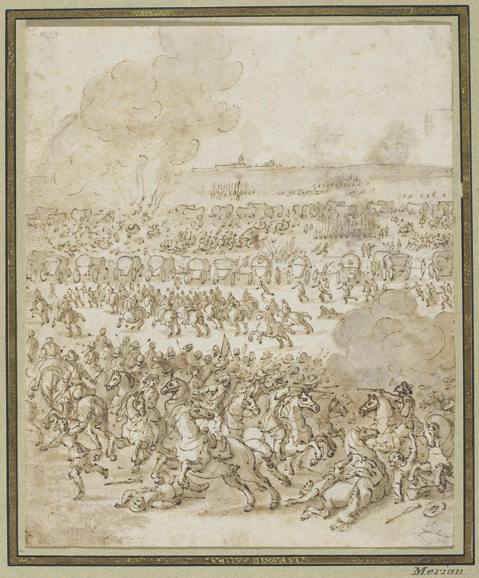 Mathaeus Merian, the Elder - A cavalry battle, a town on the skyline