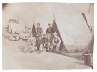 Mathew B. Brady - Private James P. Bonnet and Unidentified Members of the 22nd New York State Militia in their Tent Camp, Near Harper\'s Ferry, Virginia, 1862