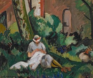 Mathieu Verdilhan - Frau im weißen Kleid im Garten.