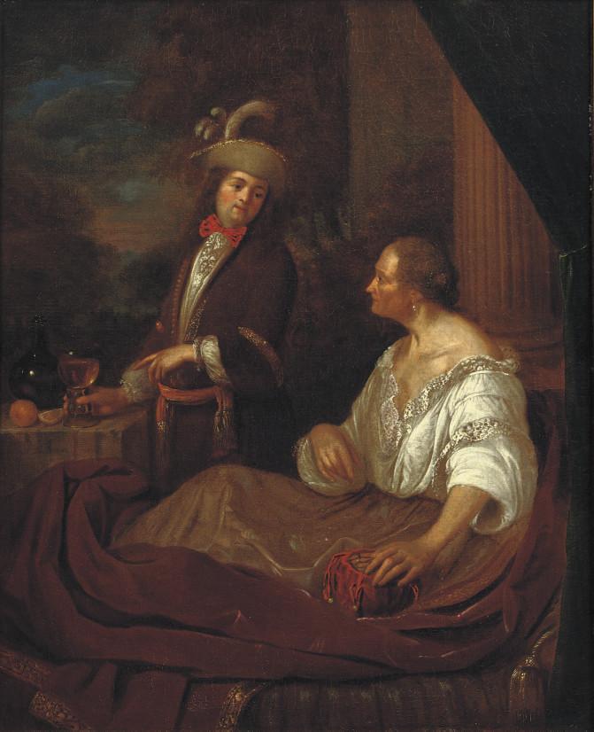 Mathijs Naiveu - A gentleman visiting an old lady on a terrace