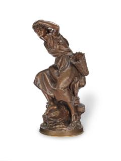 Mathurin Moreau - A Patinated Bronze Figure Of A Peasant Girl