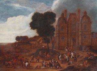 Mathys Schoevaerdts - Dorflandschaft mit belebtem Fischmarkt