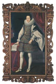 Matteo Rosselli - PORTRAIT OF FERDINANDO II DE\' MEDICI (1610-1670), FULL-LENGTH, IN A GOLD-EMBROIDERED DRESS WITH LACE RUFF COLLAR, WEARING THE ORDER OF SANTO STEFANO, WITH HIS RIGHT HAND RESTING ON THE PLAN OF A FORTRESS