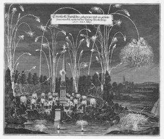 Matthäus Merian d. J. - Churfürstlich sächsisches Feuerwerk bei der Festung Pleissenburg,