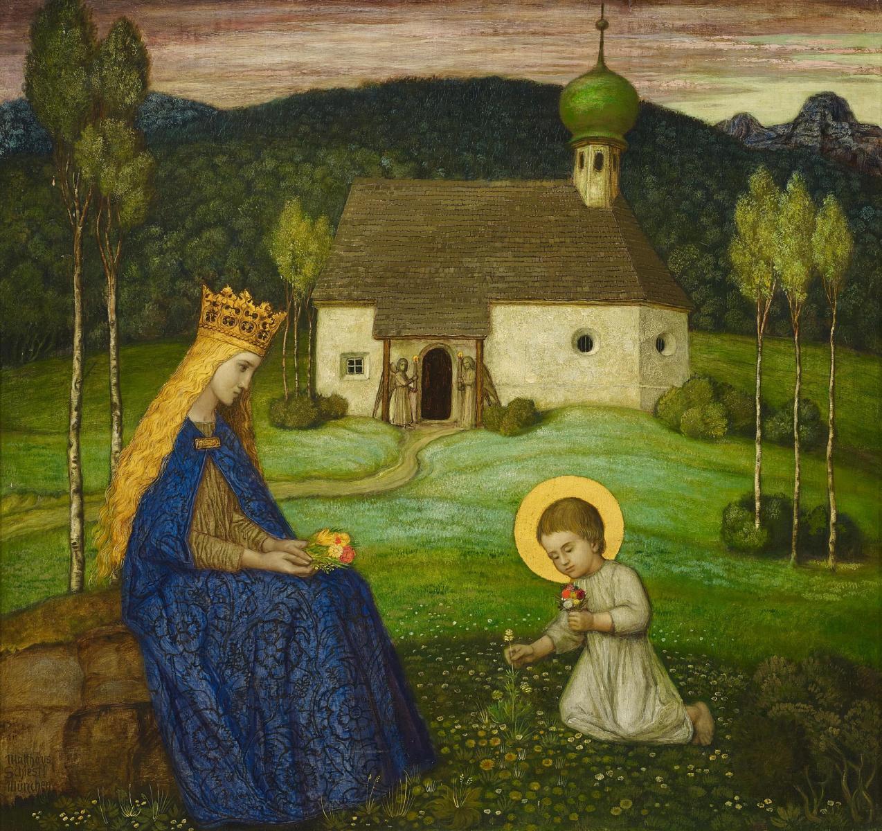 Matthäus Schiestl - Maria mit dem Jesuskind an der Kapelle.