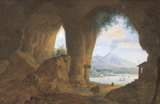 Mattheus Derk Knip - A traveller with his donkey near the Pansilippe, the Vesuvius in the distance