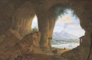 Mattheus Derk Knip - A traveller with his donkey near the Pansilippe, the Vesuvius in the distance