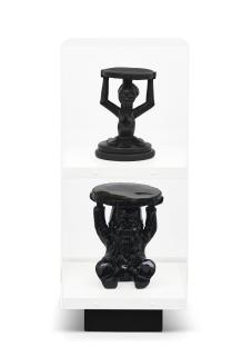 Matthew Darbyshire - Stool Series (Kartell Atilla Stool Black and Carved African Luba Stool)