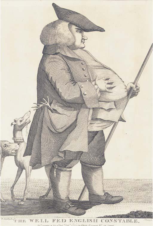 Matthew Darly - The Well Fed English Constable; Timothy Tallow qnd his wife, going to Graves Hall on a Sunday; The Cambridge Jockey; View on the Pont Neuf at Paris; and The Village Assembly, with 8 further works by the same hand