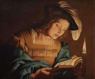 Matthias Stom - (App 1600- after 1652). Boy reading by candlelight
