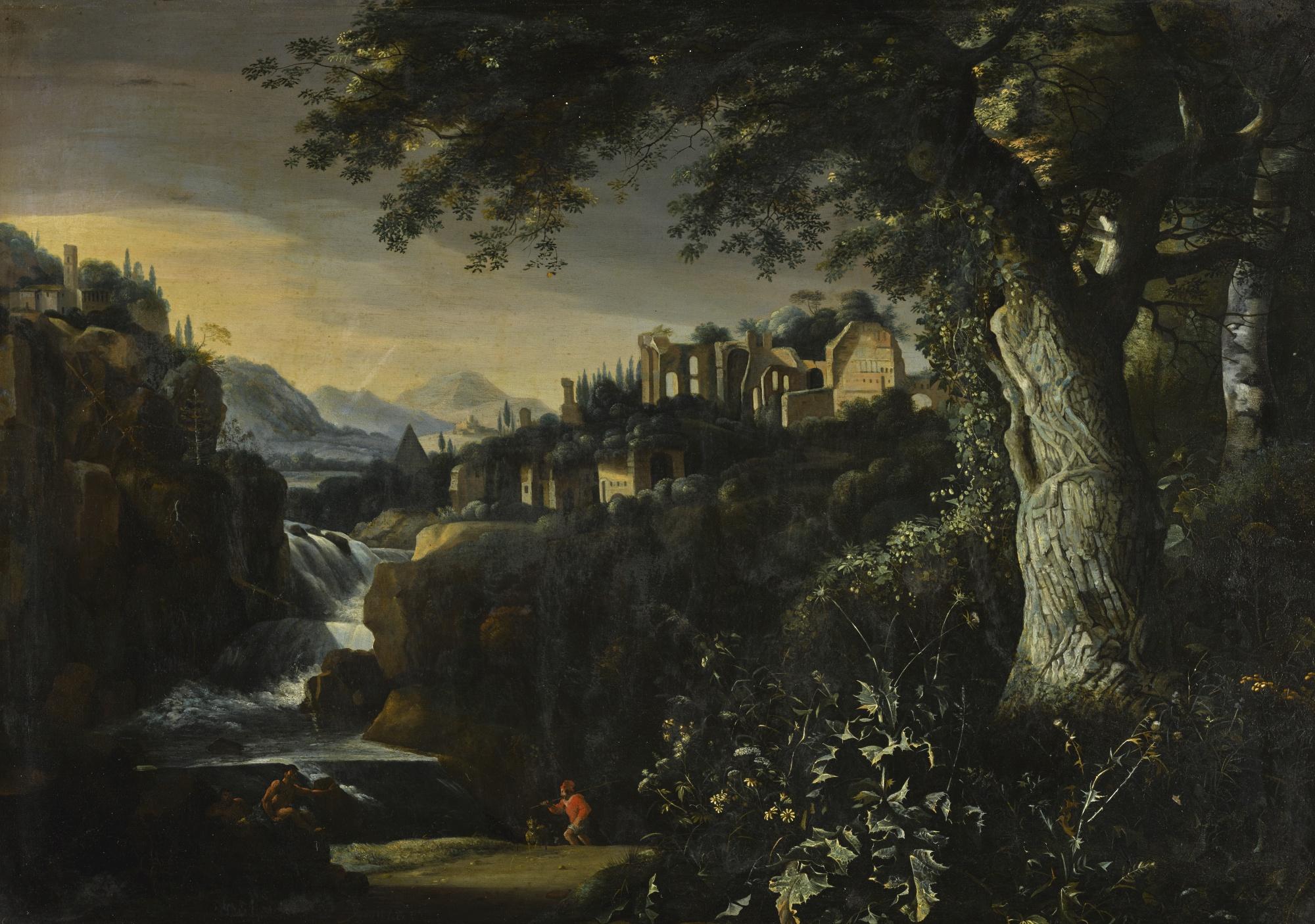 Matthias Withoos - Mountainous River Landscape With Ruined Buildings And A Forest Floor