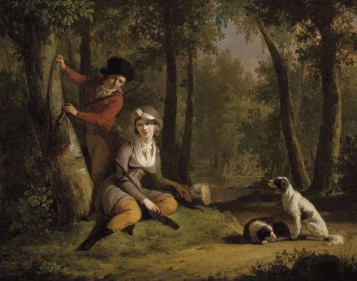 Matthieu-Ignace Van Brée - An Elegant Couple Out Hunting With Their Dogs