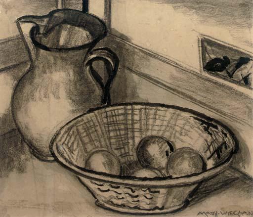 Matthieu Wiegman - A still life with a jug and fruits in a basket