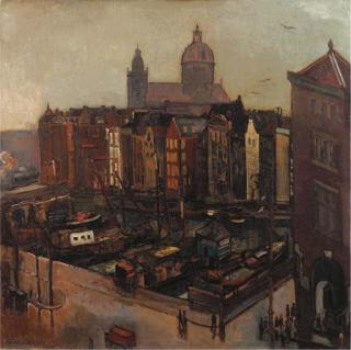 Matthieu Wiegman - Gezicht op de St. Nicolaas Kerk vanaf het Damrak