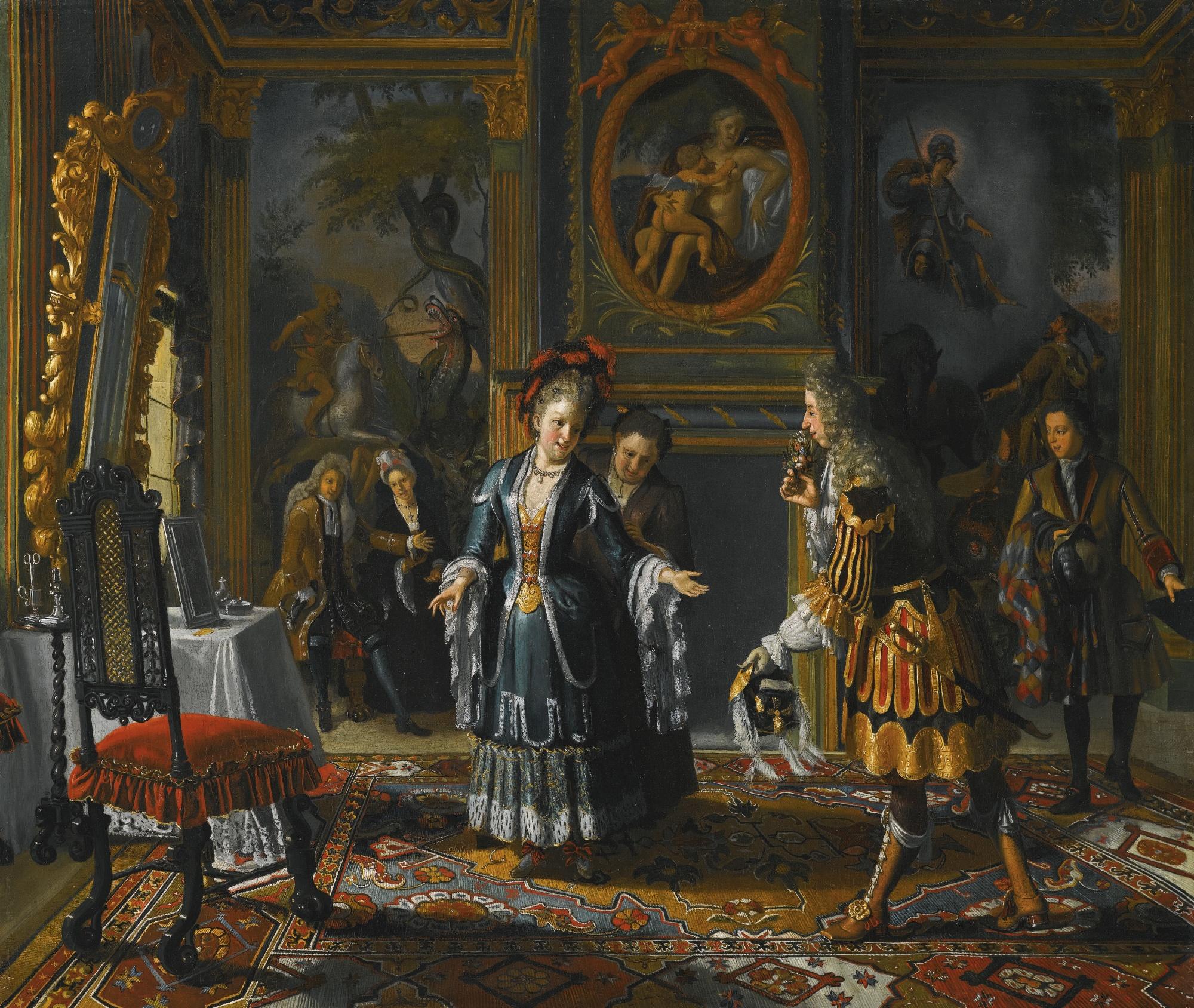Matthijs Naiveu - Interior With An Elegant Lady Receiving A Suitor