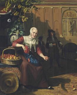 Matthys Naiveu - A fruit seller by a canal