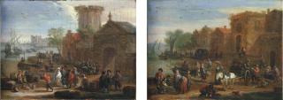 Matthys Schoevaerts - A Coastal Landscape With Merchants And Peasants; And A Coastal Landscape With Fishermen Loading Their Catch