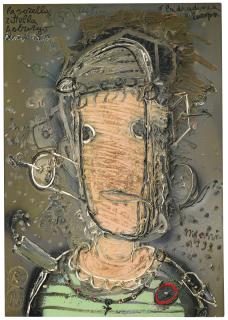 Mattia Moreni - Autoritratto N. 55: La Sorella Zitella Asburgo Incipriata O La Decadenza Dell\'Europasigned, Titled And Dated 1992, Signed, Titled And Dated 1992 On The Reverse, Oil And Mixed Media On Canvas