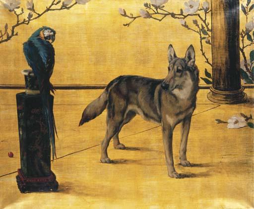 Maud Earl - A German Shepherd and Parrot