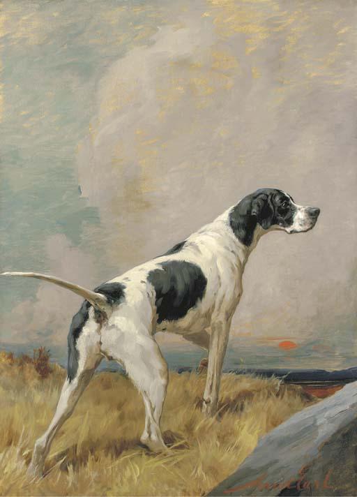 Maud Earl - A Pointer In A Landscape At Sunset