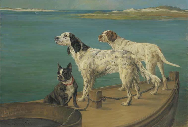 Maud Earl - For Divers Reasons: Two Setters And A Boston Terrier On A Barge