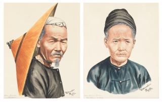 Maung Su Yatanabon - A set of four portrait studies including two Chinese elders and two Kachin elders each 32 x 25.1cm (12 5/8 x 9 7/8in). (4) all mounted but unframed