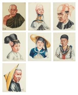 Maung Su Yatanabon - A set of seven Burmese portrait studies