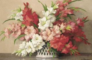 Maurice Alfred Décamps - Gladioli in a porcelain basket