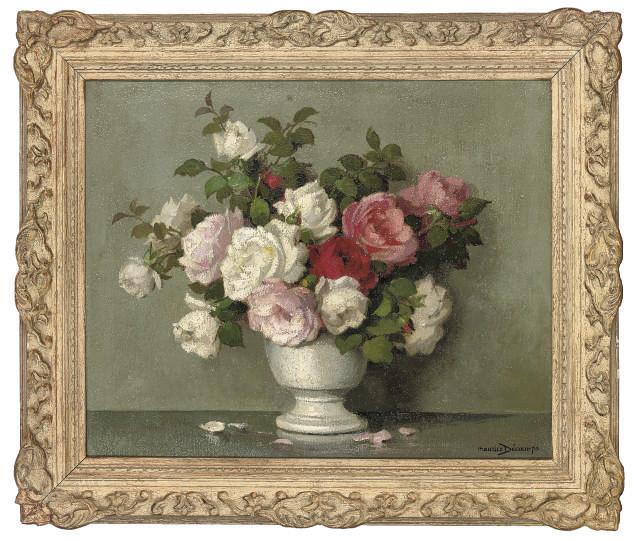 Maurice Alfred Décamps - Pink and white roses in a vase