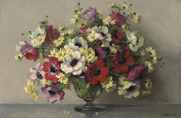 Maurice Alfred Décamps - Poppies And Daisies In A Glass Vase