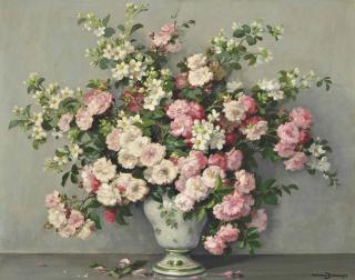 Maurice Alfred Decamps - Rambling Roses In A Vase