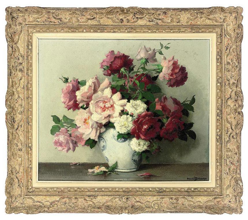 Maurice Alfred Décamps - Roses in a Chinese vase