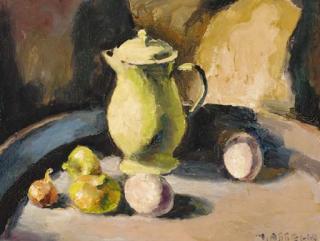 Maurice Asselin - Still life of eggs, vegetables and a coffee pot