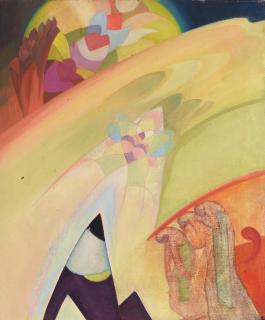 Maurice August Del Mue - Three Figures in an Abstract Landscape 24 x 20 in. unframed