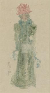 Maurice B. Prendergast - Lady In Green Dress And Red Hat (Clark, Mathews, Owens 1573)