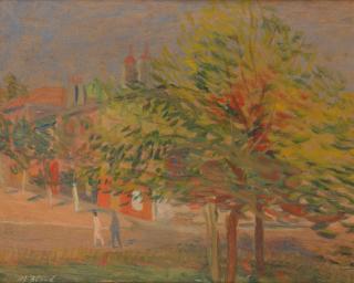 Maurice Blond - Street scene beneath autumnal trees