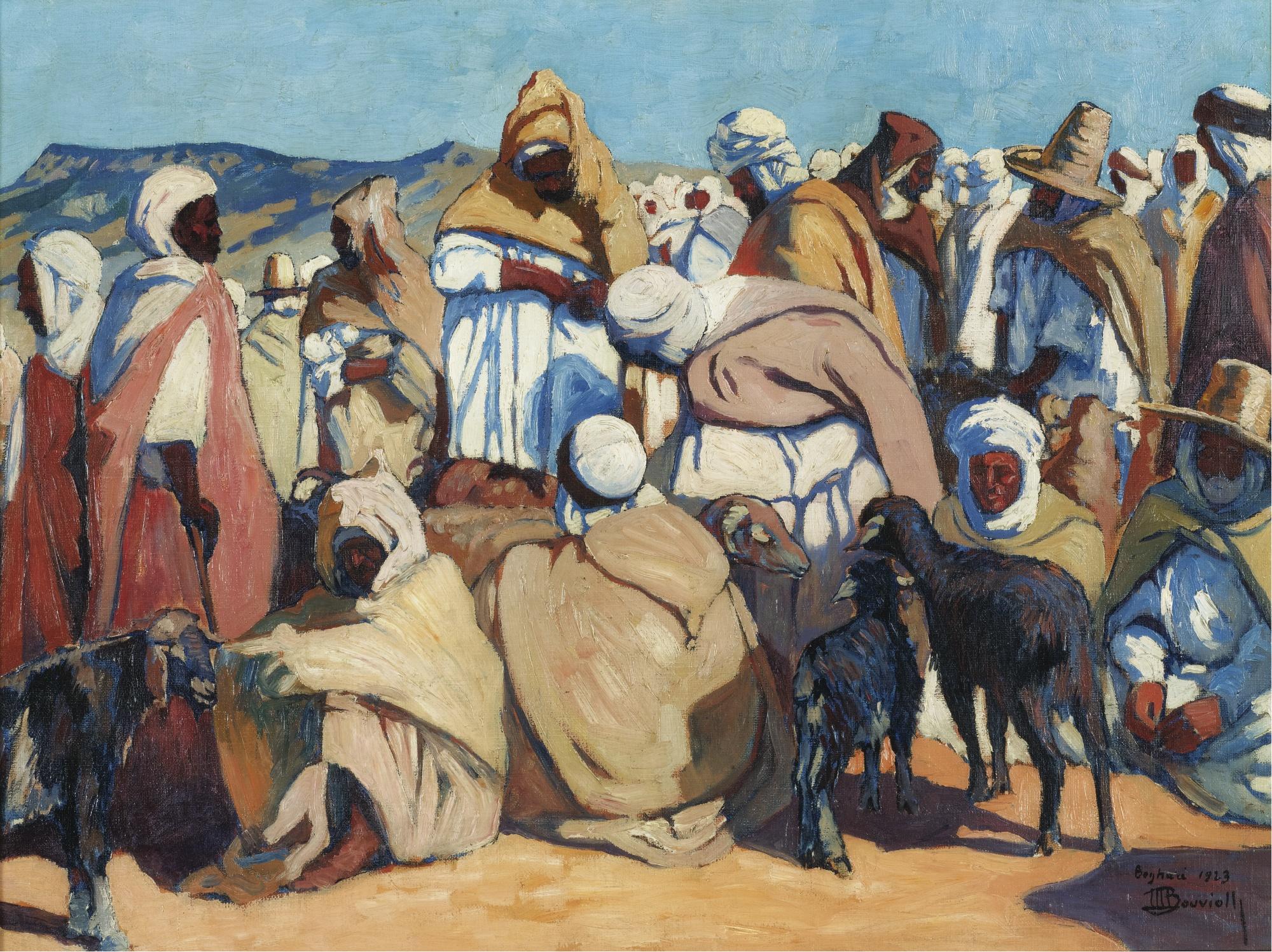 Maurice Bouviolle - Marché De Boghari, Algériemaurice Bouviolle ; Market At Boghari, Algeria ; Signed And Dated Lower Right 1923 ; Oil On Canvas