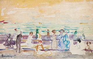 Maurice Brazil Prendergast - \'The Beach\' And \'Along The Sea With Boat And People\':  A Double-Sided Watercolor