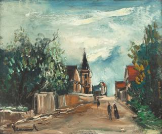 Maurice de Vlaminck - Dorfstraße mit Kirche.