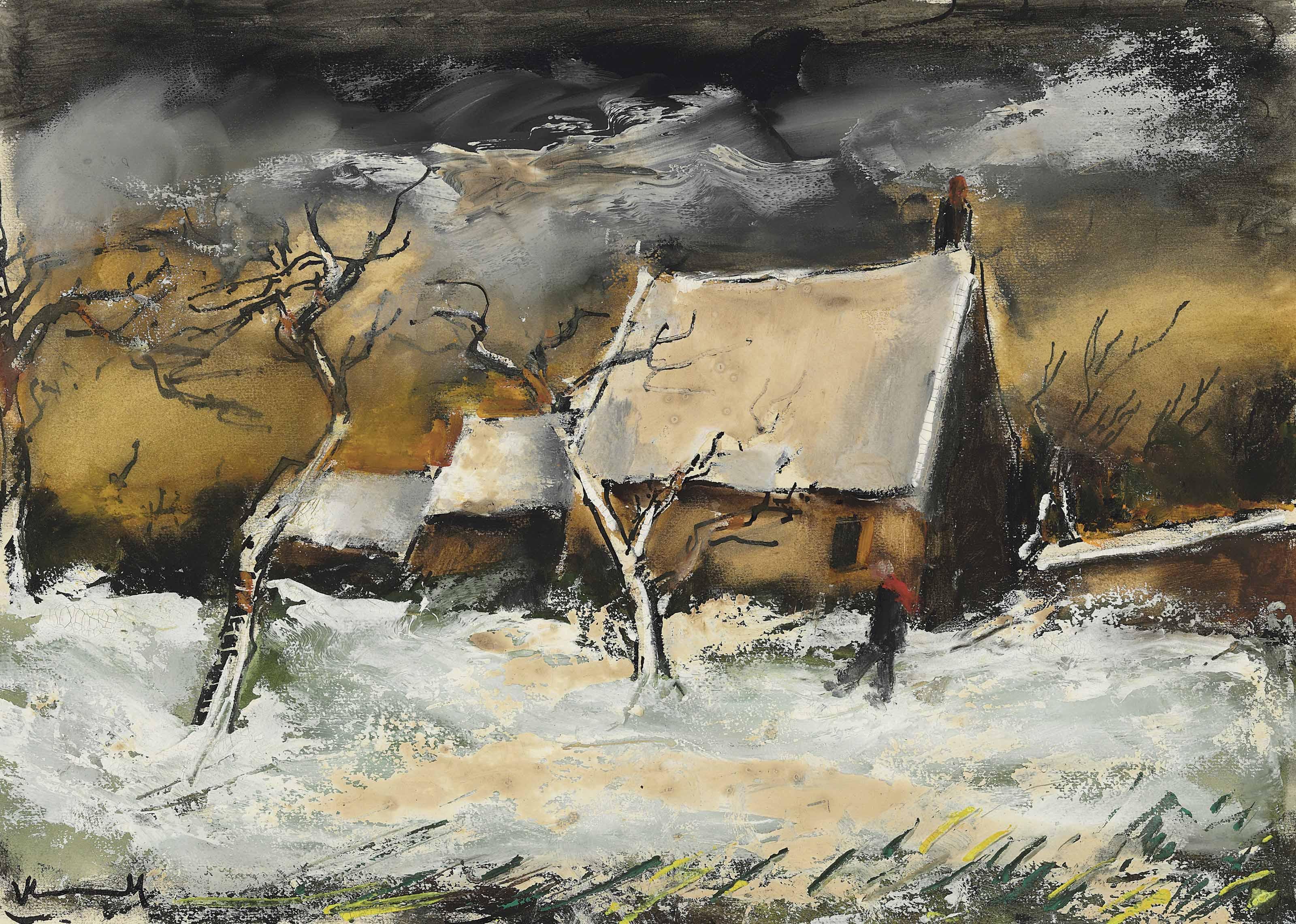 Maurice De Vlaminck - Les chaumières sous la neige