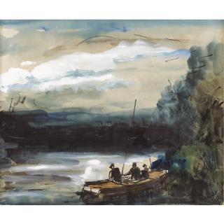 Maurice De Vlaminck - Paysage De Rivière Et Pêcheurs