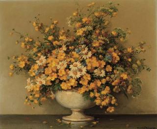 Maurice Décamps - Buttercups, daisies and other summer flowers in a vase