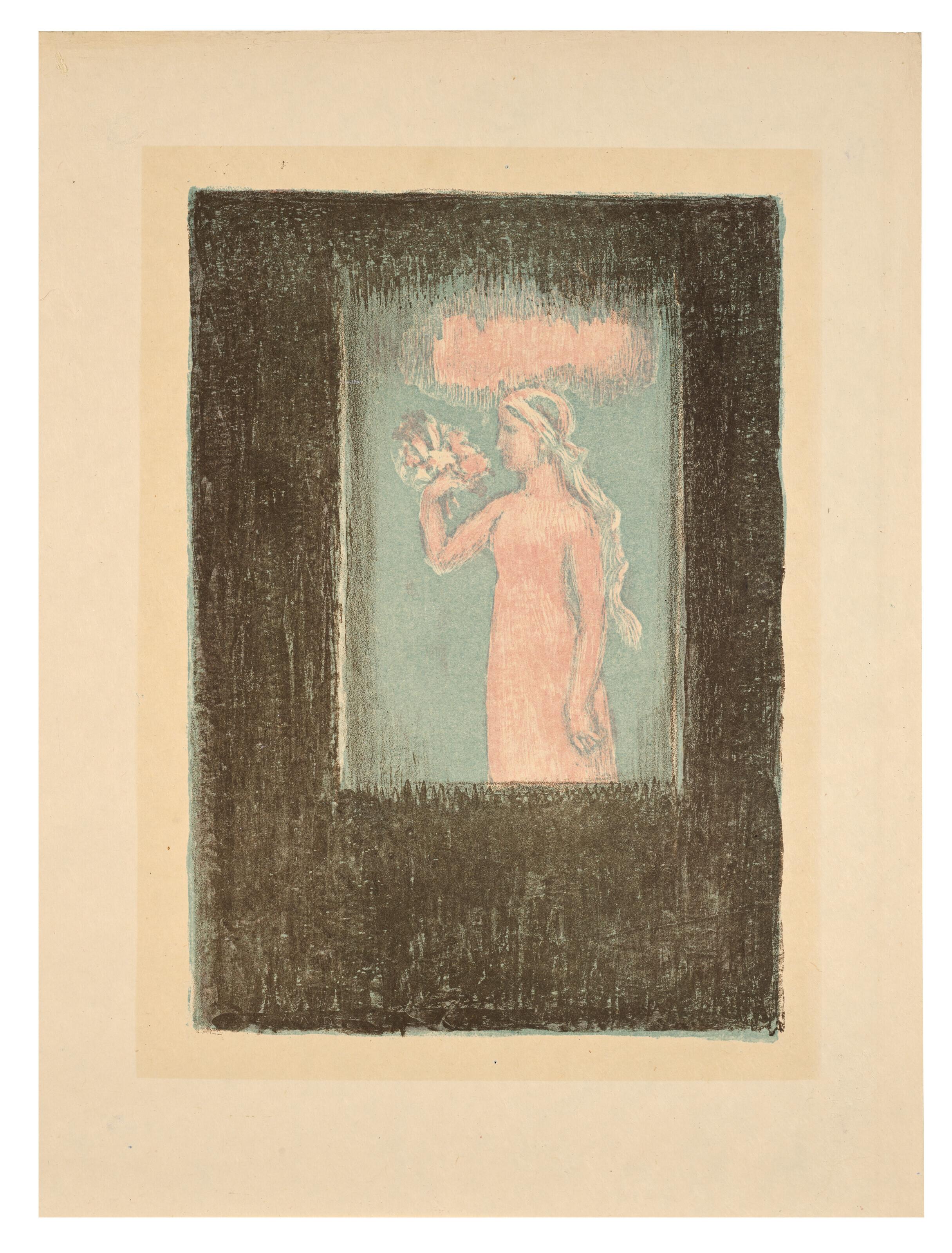 Maurice Denis - Femme de profil avec bouquet; planche issue de l\'ouvrage Poèmes de Francis Thompson